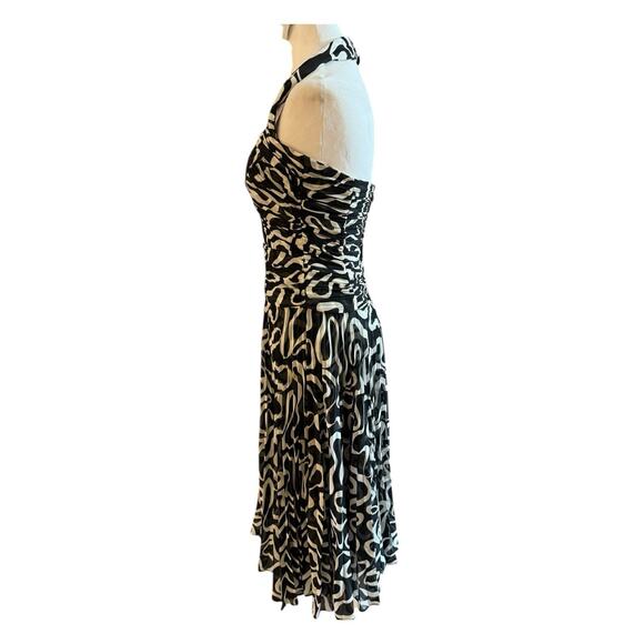 Vintage Escada Silk Halter Midi Dress Size 36 Us 6 Drop Waist Black White Gown - Picture 8 of 16